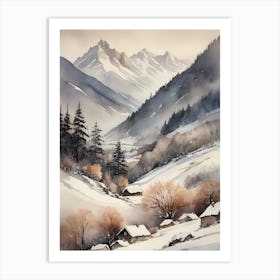 Vintage Muted Winter Mountain Landscape (15) Art Print
