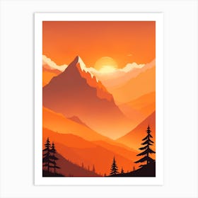 Misty Mountains Vertical Composition In Orange Tone 307 Art Print