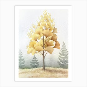 Ginkgo Tree Atmospheric Watercolour Painting 2 Art Print