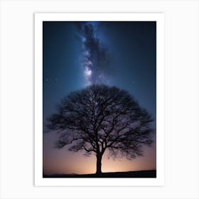 Lone Tree At Night almost dawn Art Print