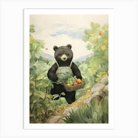 Storybook Animal Watercolour Black Bear 3 Art Print