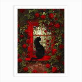 Black Cat In The Window Art Print