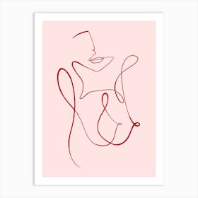 One line Pink Nude 3 Art Print