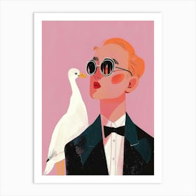 Illustration Of A Man With A Goose Art Print