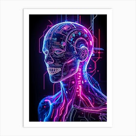 Futuristic Humanoid Neon Silhouette Art Print