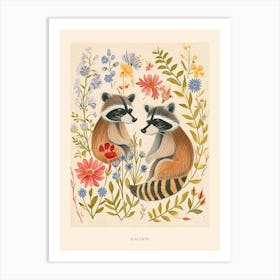 Folksy Floral Animal Drawing Racoon 4 Poster Art Print