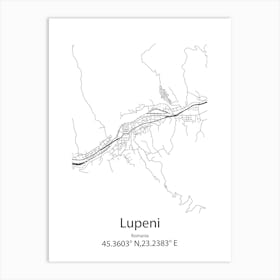 Lupeni,Romania Minimalist Map Art Print