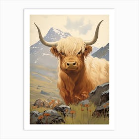 Close Up Of Blonde Animated Highland Cow Art Print