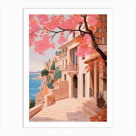 Mallorca Spain 2 Vintage Pink Travel Illustration Art Print