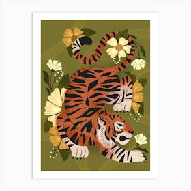 Fierce Tiger Florals Art Print