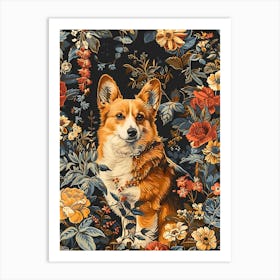 Corgi In The Garden Inspired by William Morris 1 Art Print