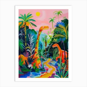 Abstract Colourful Dinosaur In The Jungle 2 Art Print