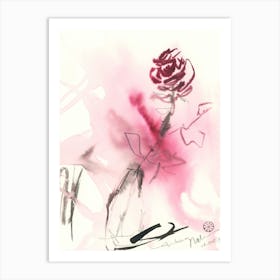 Red Rose In A Vase - hand painted vertical ed pink magenta floral flower Art Print