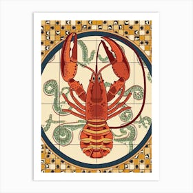 Lobster On A Plate With A Tiled Background 1 Art Print