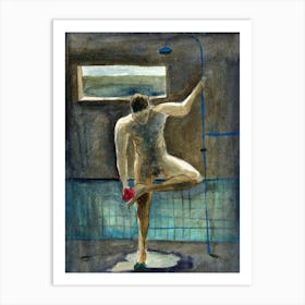 Male Nude Taking Shower - watercolor hand painted figurative man homoerotic Anton Maliar Art Print