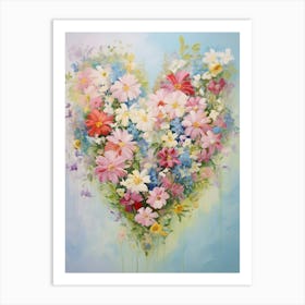 Wildflower Detailed Line Heart Painting 3 Art Print