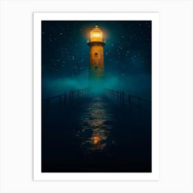 Lighthouse At Night Art Print