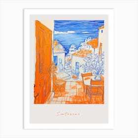 Santorini Greece 4 Orange Drawing Poster Art Print