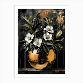 Gold Vase With White Flowers Art Print