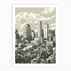 Duotone Illustration Skyline Austin Texas 2 Art Print