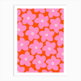 Retro Flower Orange And Pink Art Print