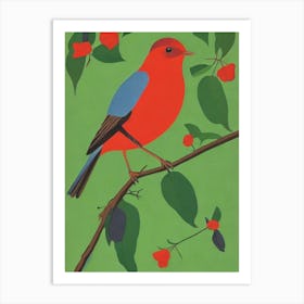 European Robin Midcentury Illustration Bird Art Print