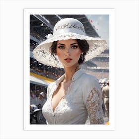 Beautiful Woman In White Hat Art Print