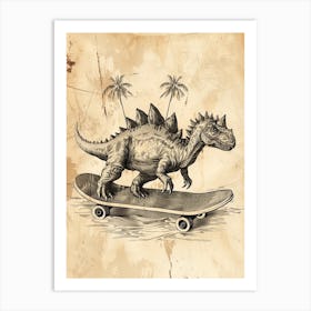 Vintage Stegosaurus Dinosaur On A Skateboard   1 Art Print