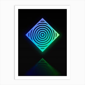 Neon Blue and Green Abstract Geometric Glyph on Black n.0393 Art Print