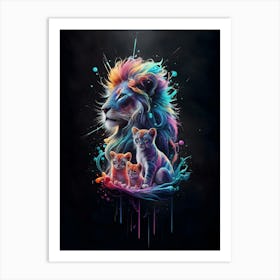 Lion And Kittens Art Print