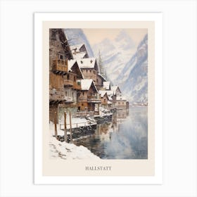 Vintage Winter Painting Poster Hallstatt Austria 2 Art Print