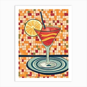Fruity Cocktail Illustration A Tiled Background 1 Art Print