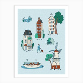 Amsterdam doodle illustration Art Print