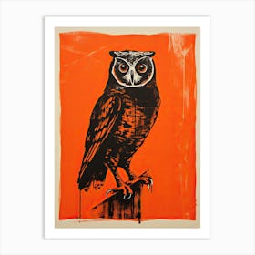 Owl, Woodblock Animal  Drawing 2 Art Print