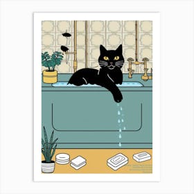 Cat In The Bath 2 Art Print