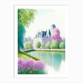 Château De Chenonceau Gardens, 2, France Pastel Watercolour Art Print