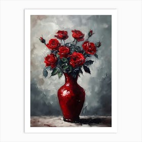 Red Roses In A Vase Art Print