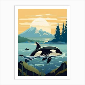 Orca Sunset & The Mountains Graphic Design 4 Art Print