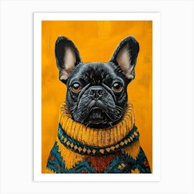 Frenchie In Yellow And Blue 2 Art Print