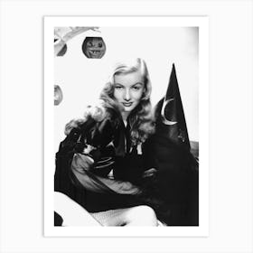 Beautiful Pin Up Blond In Black Witch Costume Art Print