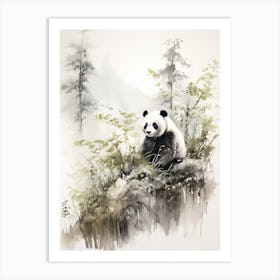 Panda Art In Sumi E (Japanese Ink Painting) Style 3 Art Print