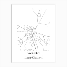 Varazdin,Croatia Minimalist Map Art Print