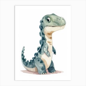 Cute Cartoon Icthyosaurus Dinosaur Watercolour 2 Art Print