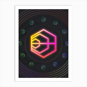 Neon Geometric Glyph in Pink and Yellow Circle Array on Black n.0417 Art Print