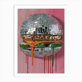 Disco Ball Burger Pink Mosaic Painting Kitchen Art Print