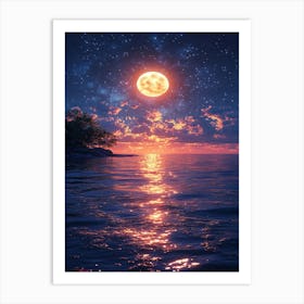 Full Moon Over The Ocean 8 Art Print