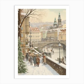 Vintage Winter Illustration Prague Czech Republic 2 Art Print