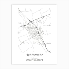 Heerenveen,Netherlands Minimalist Map Art Print