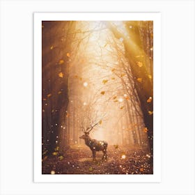 Morning Magic Deer Autumnal Leaves Art Print