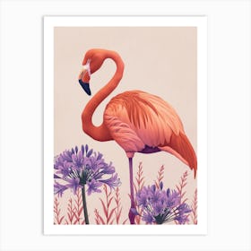 Chilean Flamingo Agapanthus Minimalist Illustration 4 Art Print